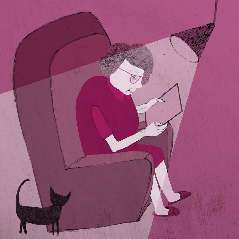 Judith at home reading