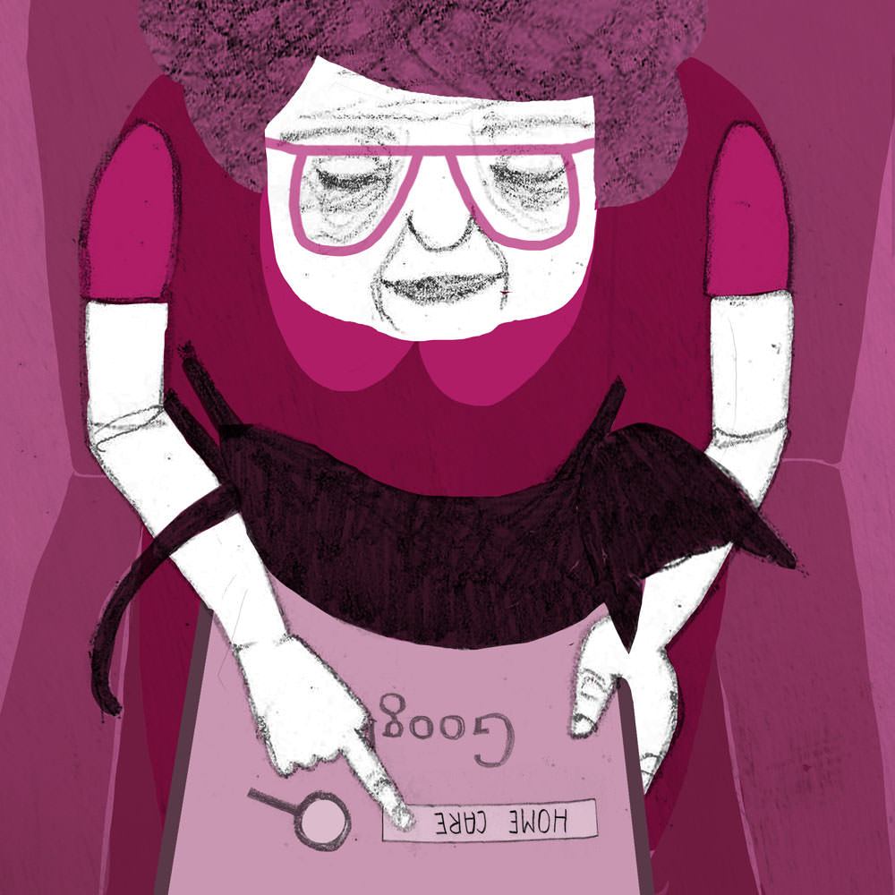 Judith at home reading tablet