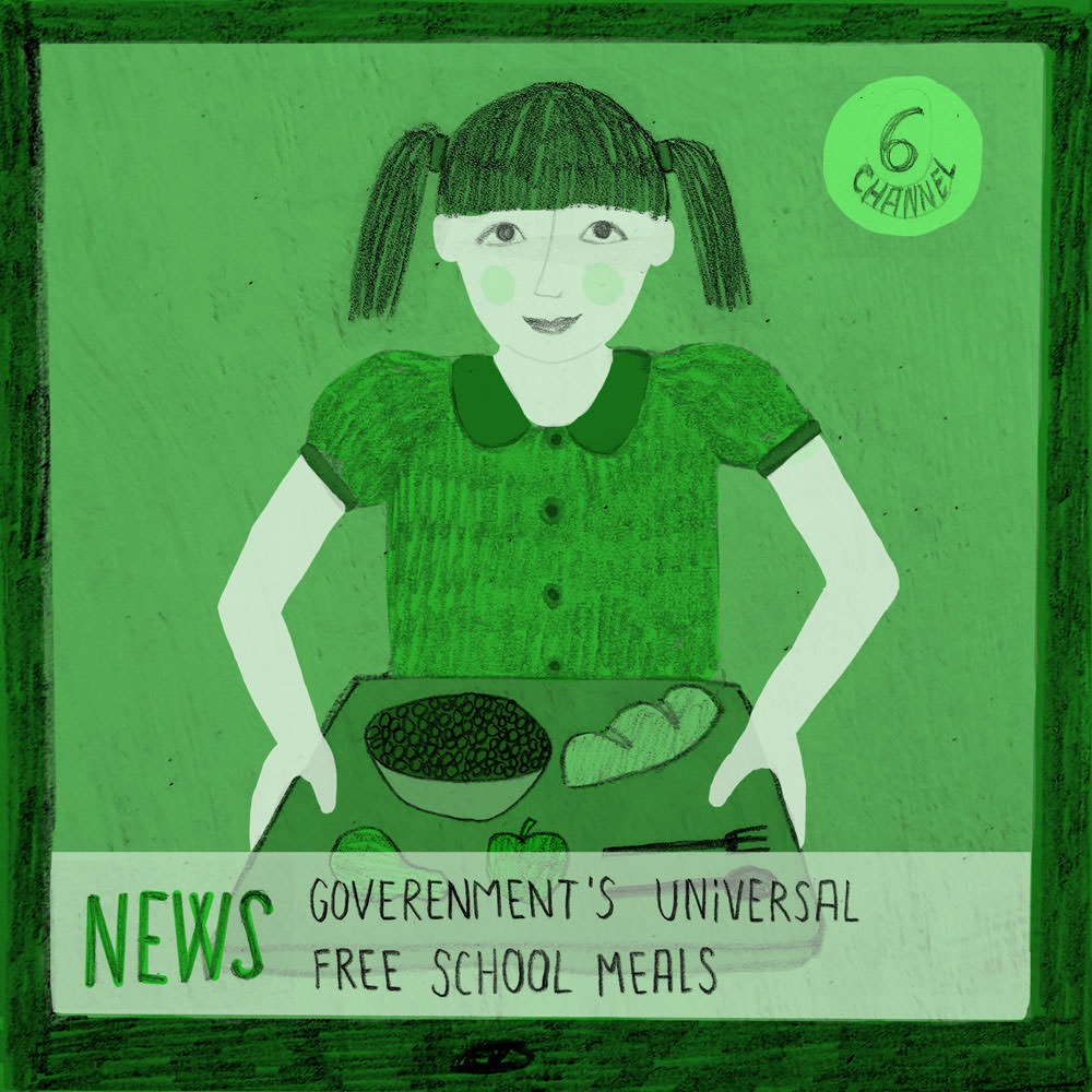 Happy child showing her free school meal