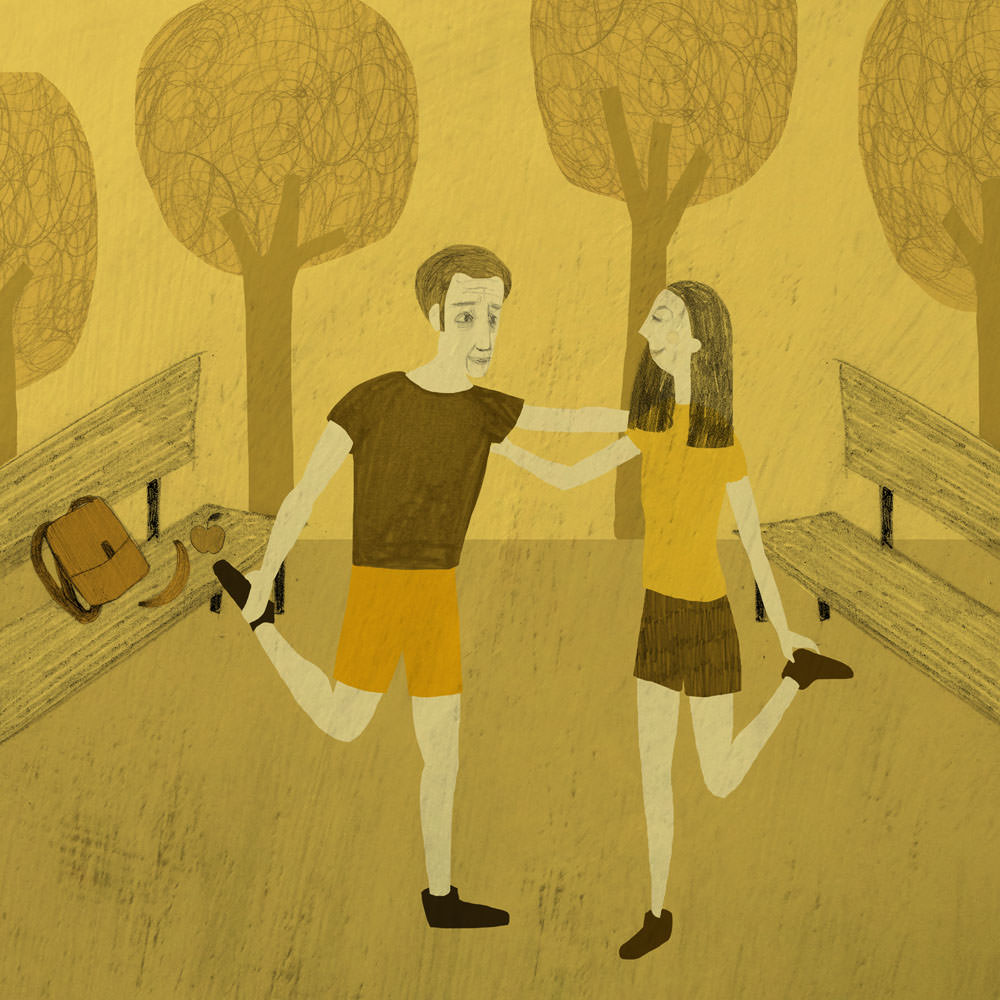 Stuart and Caitlin in park excercising together