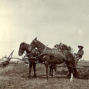 Barnardo’s home child with farm equipment